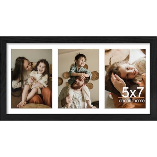 Black 3-Photo Collage Frame for 5x7 Pictures - 8x16 Wall Decor