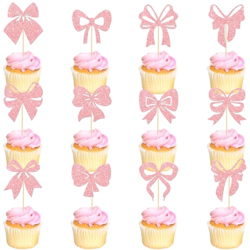 24 PCS Bow Cupcake Toppers for Birthday Party Decorations