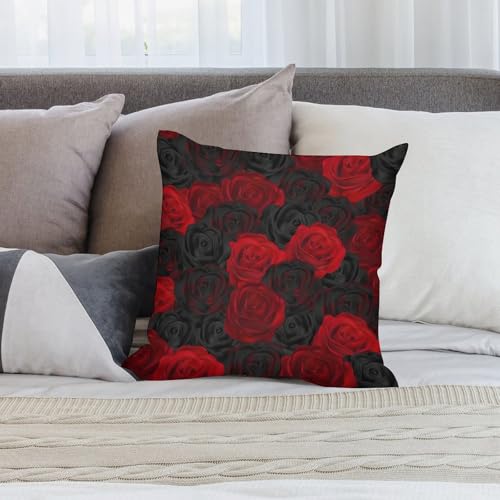 Red Rose Velvet Throw Pillow Cover, 18x18 Rustic Floral Cushion Case Rosered-9