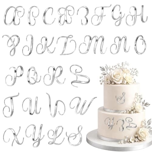 27PCS Silver Acrylic Cake Toppers - A-Z Script Letter Decor