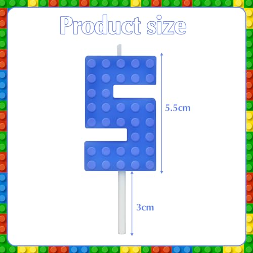 Blue Number 5 Birthday Candle - Building Block Cake Topper