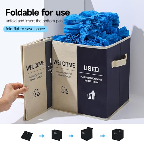 Foldable Shoe Cover Dispenser Box with Used Covers Sign - Beige & Blue