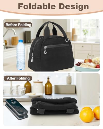 Insulated Women’s Lunch Bag - Reusable Corduroy Tote with Front & Back Pockets