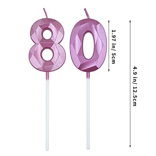 Pink 3D Diamond Shaped 80th Birthday Candles - 2 Pack