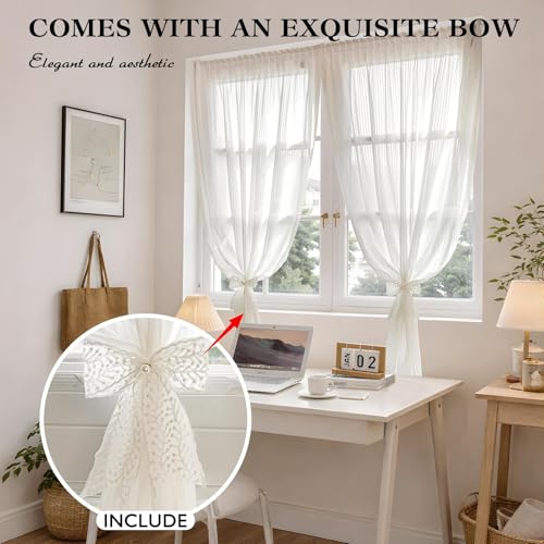Jilron Sheer Curtains - White 27" x 41" Self-Adhesive Light Filtering