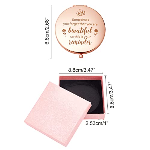 ORIGACH Rose Gold Compact Mirror with Gift Box, Engraved Inspirational Pocket Mirror for Women