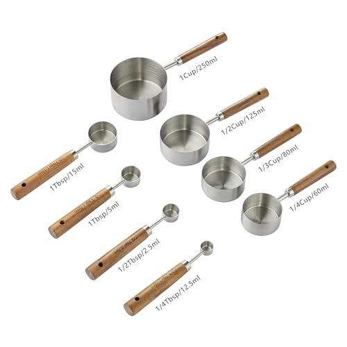8-Piece Stainless Steel Measuring Cups and Spoons Set with Wood Handles