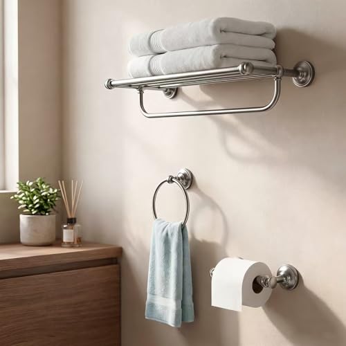 Brushed Nickel Bath Towel Ring, 6.5-Inch Modern Wall-Mounted Hand Towel Holder