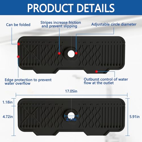 17" x 6" Silicone Sink Splash Guard for Kitchen & Bathroom