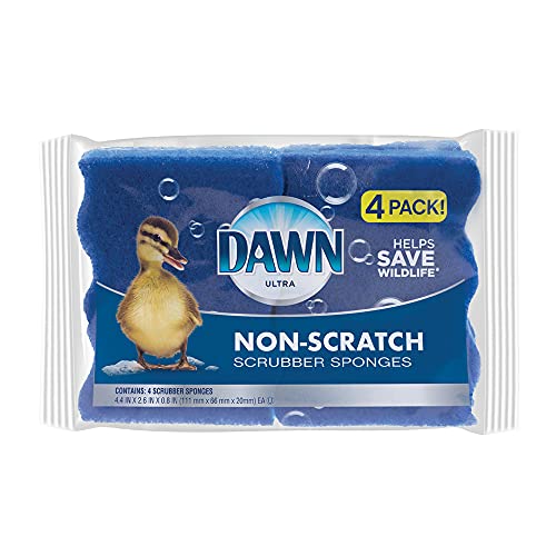 Dawn Non-Scratch Kitchen Dish Sponges - Durable Cellulose Scrubbers, 4 Pack