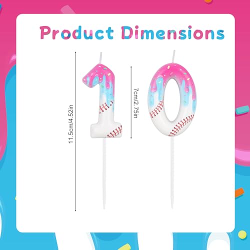 Number 10 Baseball Birthday Candle with Realistic Ice Cream Drip Design