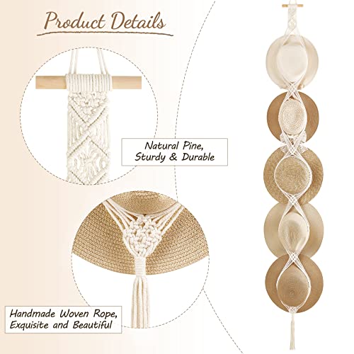 Dahey Off White Macrame Hat Hangers for 5 Hats - Wall Organizer