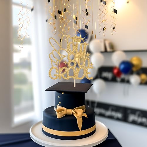 Gold Glitter 8th Grade Graduation Cake Topper - Class of 2024