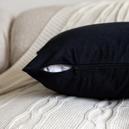 Black Velvet Pillow Covers 18x18 (Set of 2) - Soft Cushion Covers