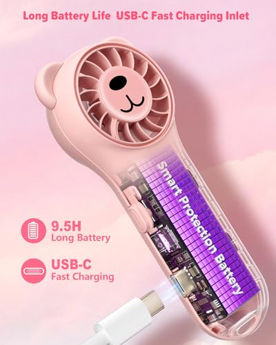 Gentsvip Pink Portable Handheld Mini Fan - Rechargeable, 4 Speeds, Compact for Travel & Makeup