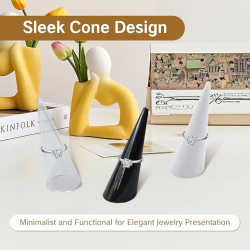 Acrylic Ring Cone Display Holders - Set of 3 in Clear, Black, White
