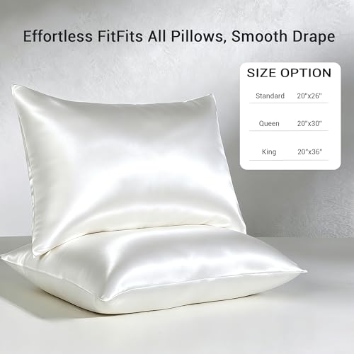 SheRest Cooling Satin Pillowcase King Size - Buttery Soft, Anti-Frizz, Hidden Zipper, White, 20"x36"