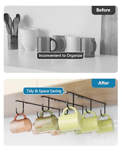 Luckinow Under Cabinet Mug Hooks - 3 Pack Stainless Steel Coffee Cup Holder