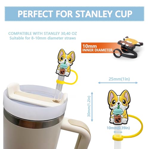 Corgi Dog Straw Toppers for Stanley Cups - 4 Pcs Silicone Straw Covers