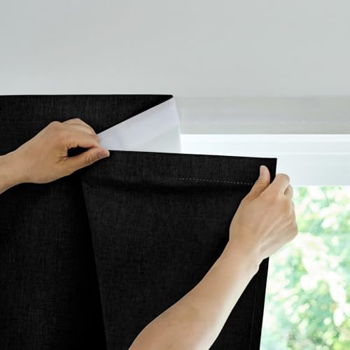 Jilron 100% Blackout Adhesive Curtains - No Drilling, Easy Install (Black, W35 × L60 in)