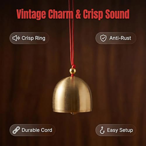 Brass Hanging Bells Set of 10 - 1.1 Inch Gold Bells for Crafts