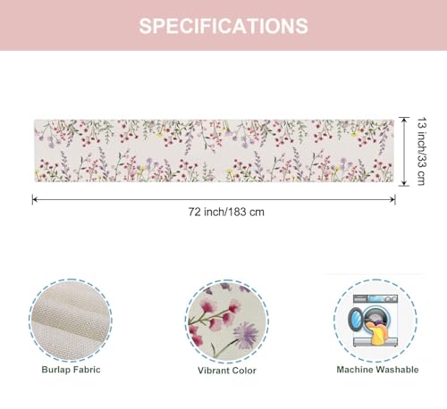 Wildflower Bloom Floral Table Runner 13x72 for Spring & Summer Decor