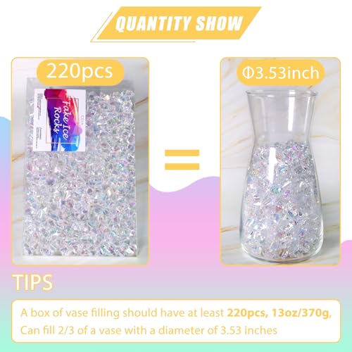 Ceya Clear Holographic Fake Ice Rocks - 220 Pcs Acrylic Vase Fillers