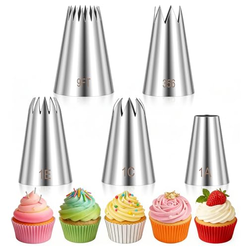 Large Piping Tips Set - 5PCS Stainless Steel Cake Decorating Nozzles