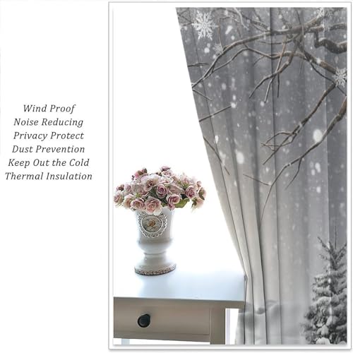 Winter Snowman Christmas Curtains Set - 21"W x 63"L, Pack of 2, Snowflake Tree Scene
