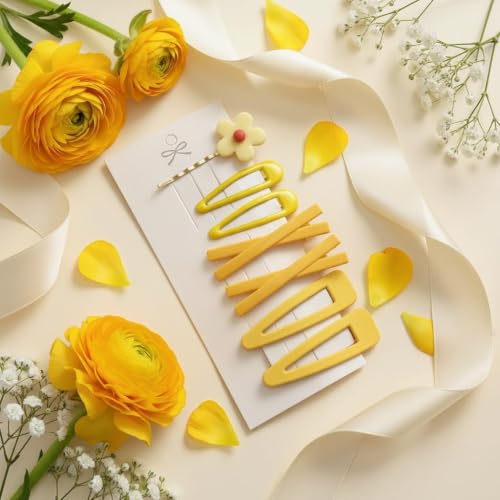 Yellow Flower Hair Clips Set 7Pcs Gold Hair Pins for Women and Girls