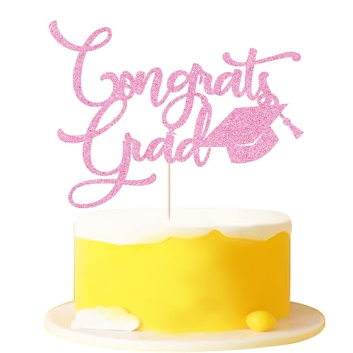 Congrats Grad Cake Topper for 2025 Graduation Parties - Pink