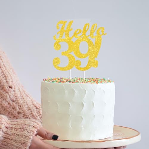 Hello 39 Cake Topper - Gold Glitter Birthday Decoration