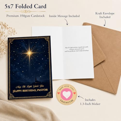 Christian Birthday Card for Pastor | 5x7 Folded Design with Envelope