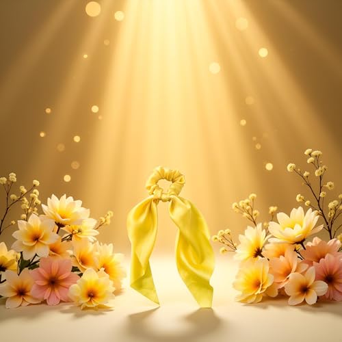 Yellow Satin Bow Scrunchies 2-Pack Ribbon Hair Ties