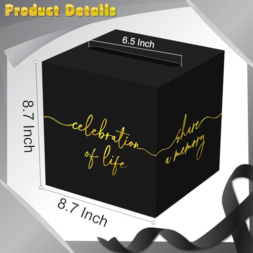 QISOLIY Black & Gold Celebration of Life Memory Card Box for Memorials