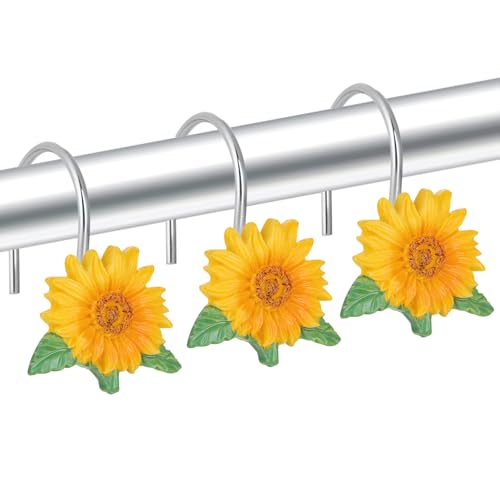 Sunflower Shower Curtain Hooks - 12 PCS Stainless Steel Rings