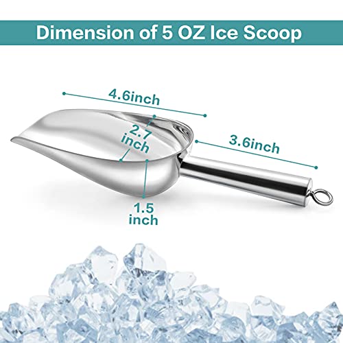 TeamFar 5 oz Stainless Steel Ice Scoop - Durable Metal Food Candy Scoop