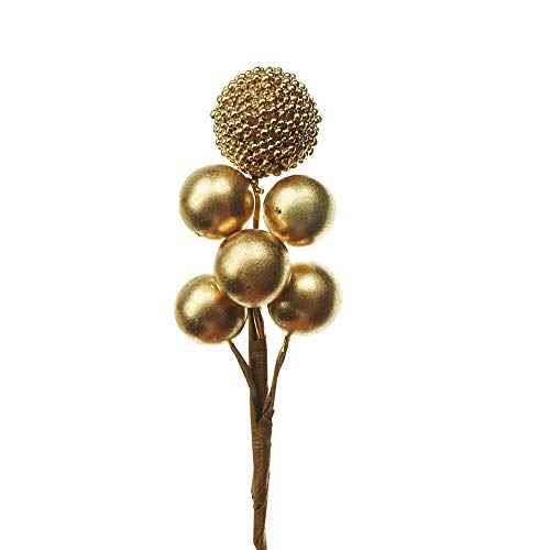 Artificial Gold Holly Berry Stems for Christmas Wreaths and Decorations - 20 Pack