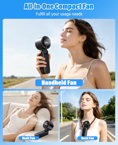 Platstudy Black Foldable Handheld Fan with 5000mAh Battery