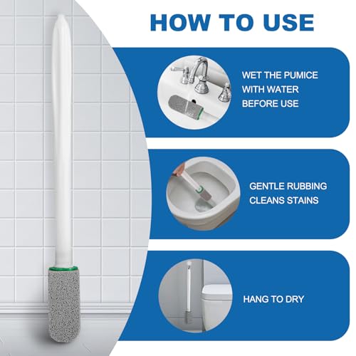 Toilet Bowl Cleaner with Handle - Pumice Stone Set (1 Wand + 6 Stones)