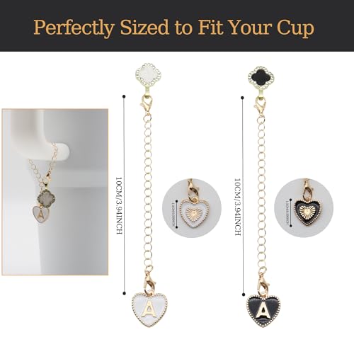 2Pcs Letter Charm Accessories for Stanley Cup,Name ID Initial Letter for Stanley 30&40 oz Tumbler with Handle,Heart Shape & Four Leaf Clover Initial Personalized Letter Charms Chain