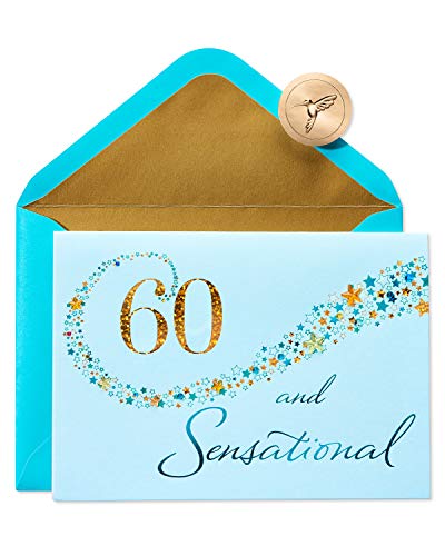 Papyrus 60th Birthday Card - Shimmering Gold Foil & Stars