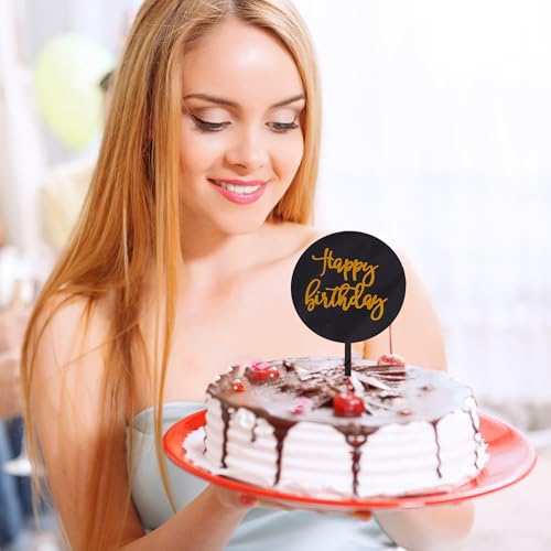 Elegant Black Acrylic Happy Birthday Cake Topper - 3.94" x 6.49"