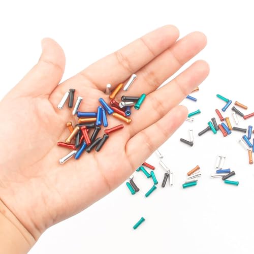 100PCS Bike Cable End Caps, 6 Color Bicycle Cable End Caps for Road Mountain, Bike Cable Tips (Red Yellow Blue Black Green Sliver)