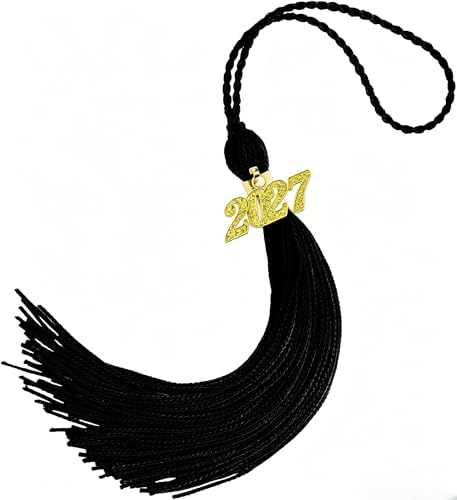Black 2027 Graduation Cap Tassel with Gold Year Charm - 15.6 Inch