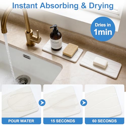 Diatomite Stone Drying Tray Set - Fast Drying Soap Dish for Sink