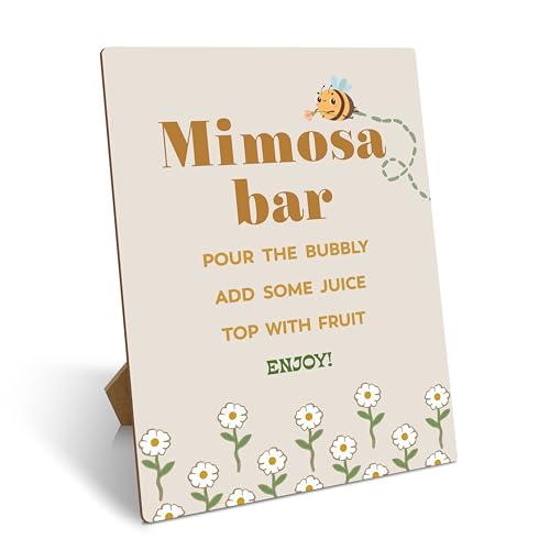 Honey Bee Mimosa Bar Sign with Stand 8x10 Wooden Tabletop Decor for Baby Shower