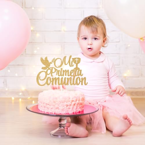 First Holy Communion Cake Topper - Gold Glitter Cross Decoration