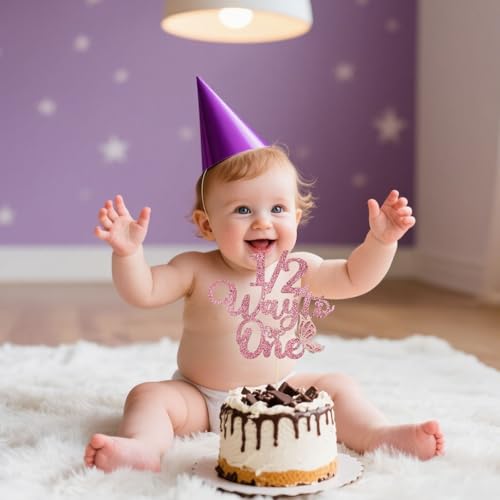 Pink Butterfly Cake Topper - 6-Month Birthday Celebration Decoration