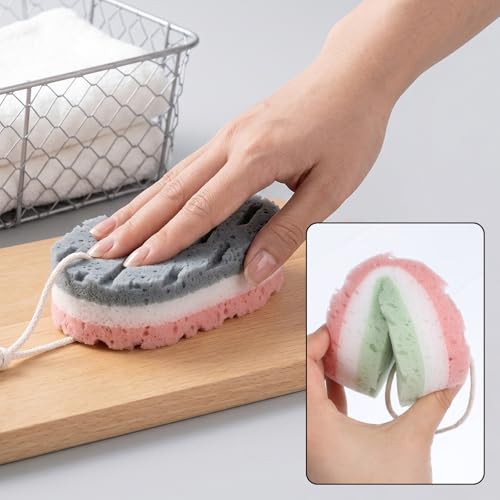 Exircy 3-Layer Exfoliating Bath Sponges - Soft Body Scrubber 2-Pack
